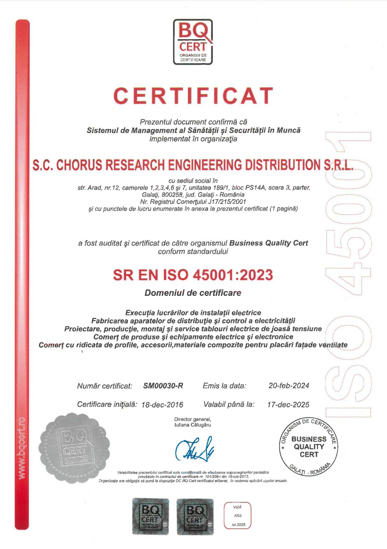 Certificat CHORUS ISO 45001
