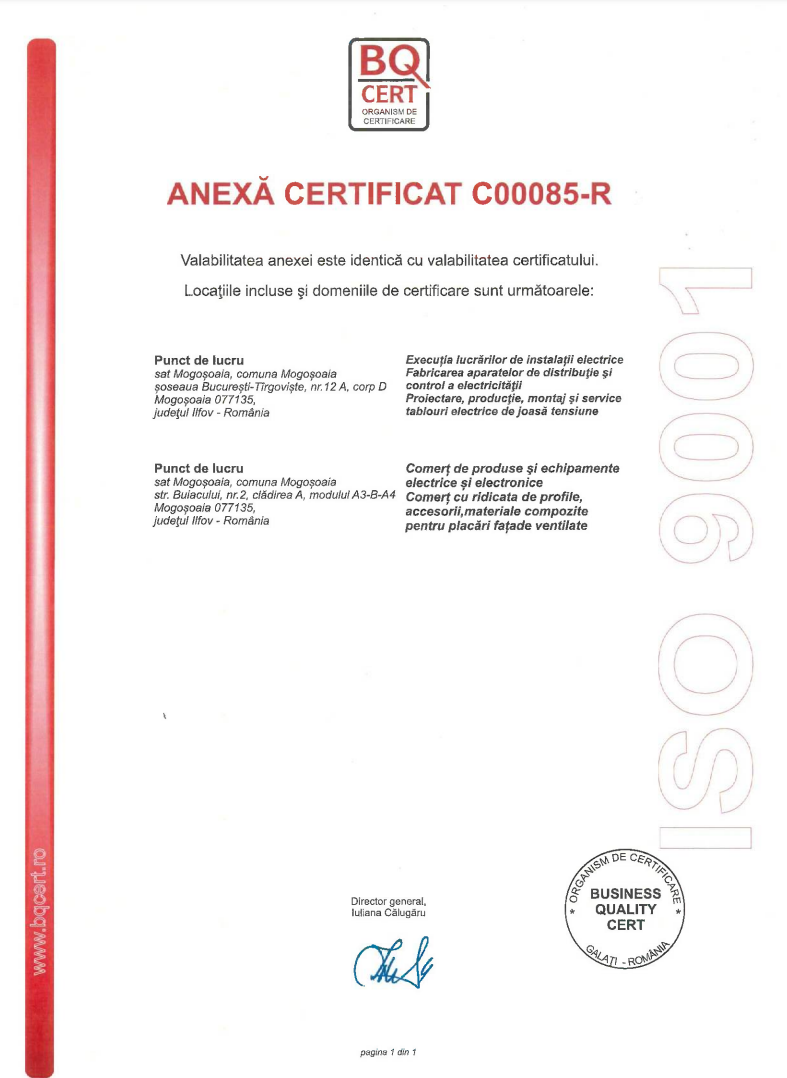 Anexa Certificat CHORUS ISO 9001