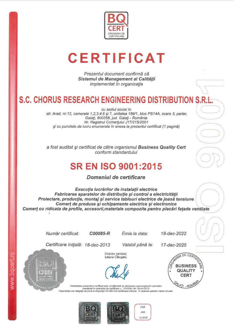 Atestat CHORUS ISO 9001